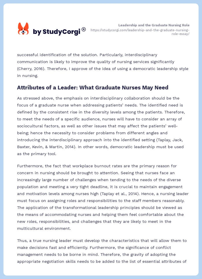 Leadership and the Graduate Nursing Role. Page 2