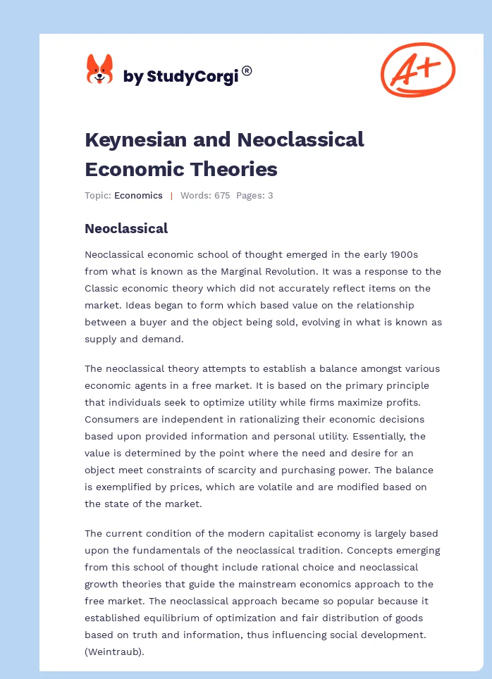 Keynesian and Neoclassical Economic Theories. Page 1