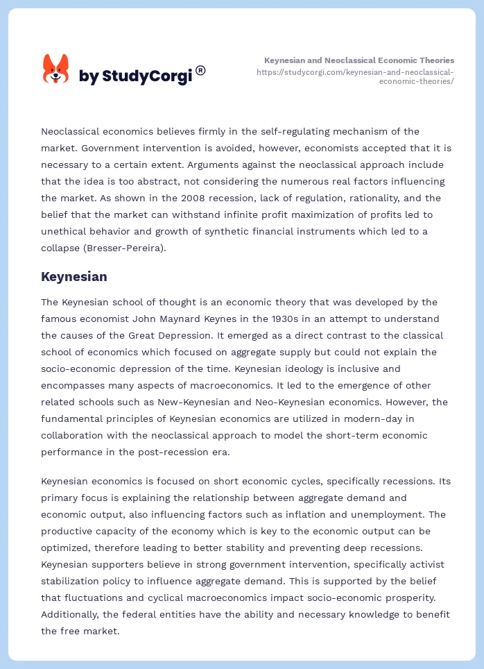 Keynesian and Neoclassical Economic Theories. Page 2