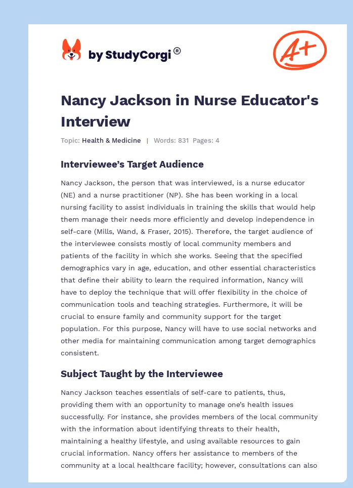 Nancy Jackson in Nurse Educator's Interview. Page 1