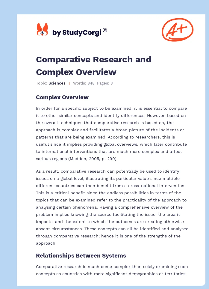 Comparative Research and Complex Overview. Page 1