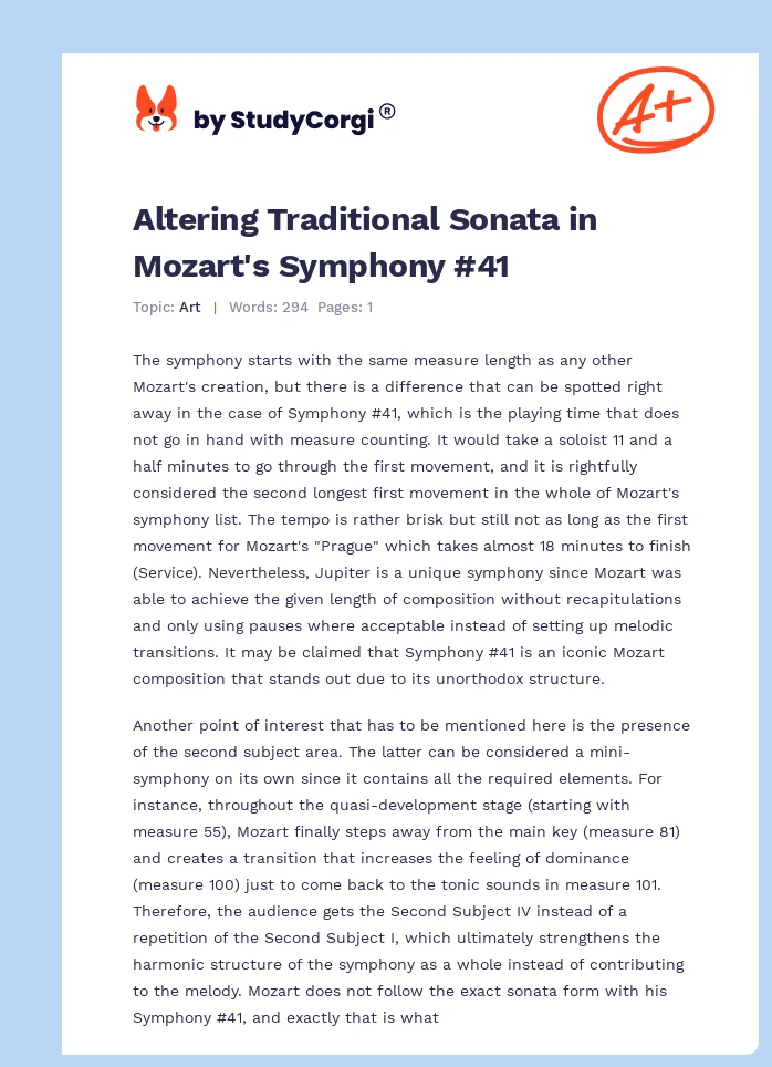 Altering Traditional Sonata in Mozart's Symphony #41. Page 1
