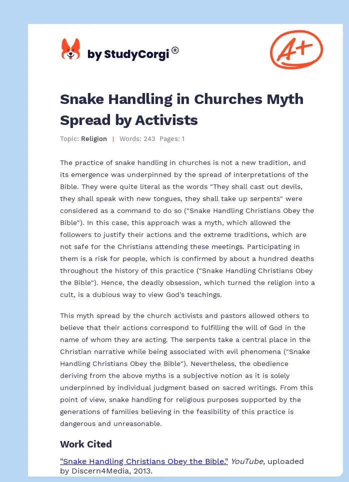 Snake Handling in Churches Myth Spread by Activists. Page 1