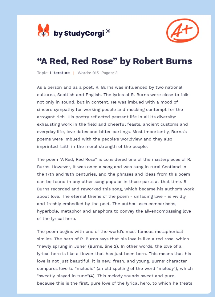 “A Red, Red Rose” by Robert Burns. Page 1