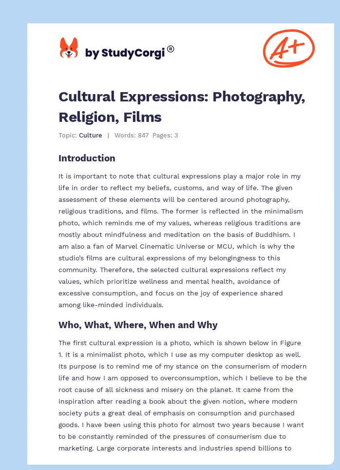 Cultural Expressions: Photography, Religion, Films. Page 1