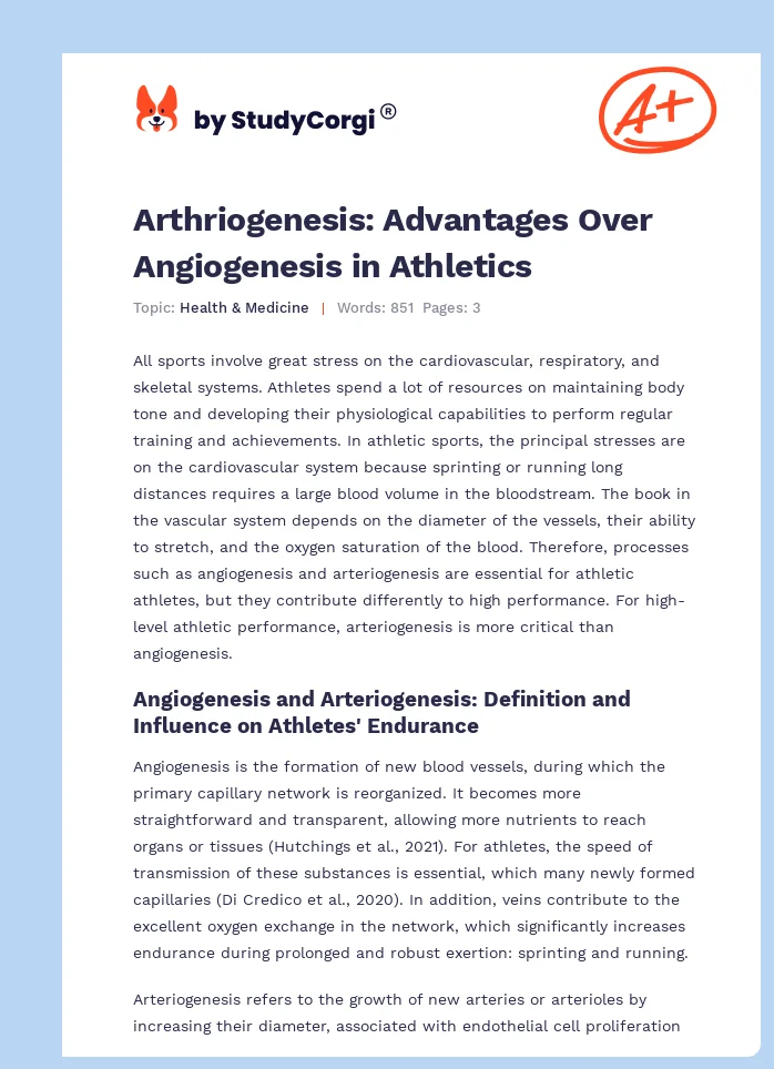 Arthriogenesis: Advantages Over Angiogenesis in Athletics. Page 1