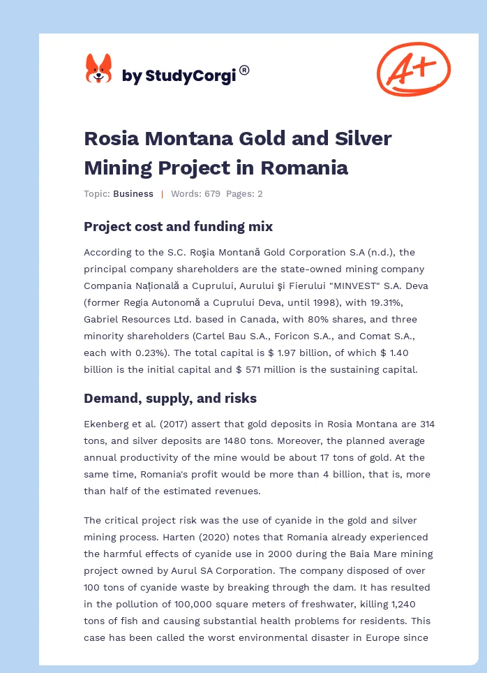 Rosia Montana Gold and Silver Mining Project in Romania. Page 1