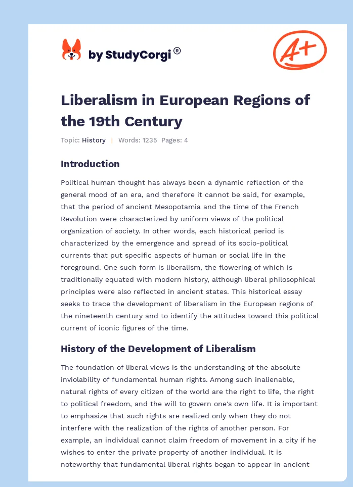 Liberalism in European Regions of the 19th Century. Page 1