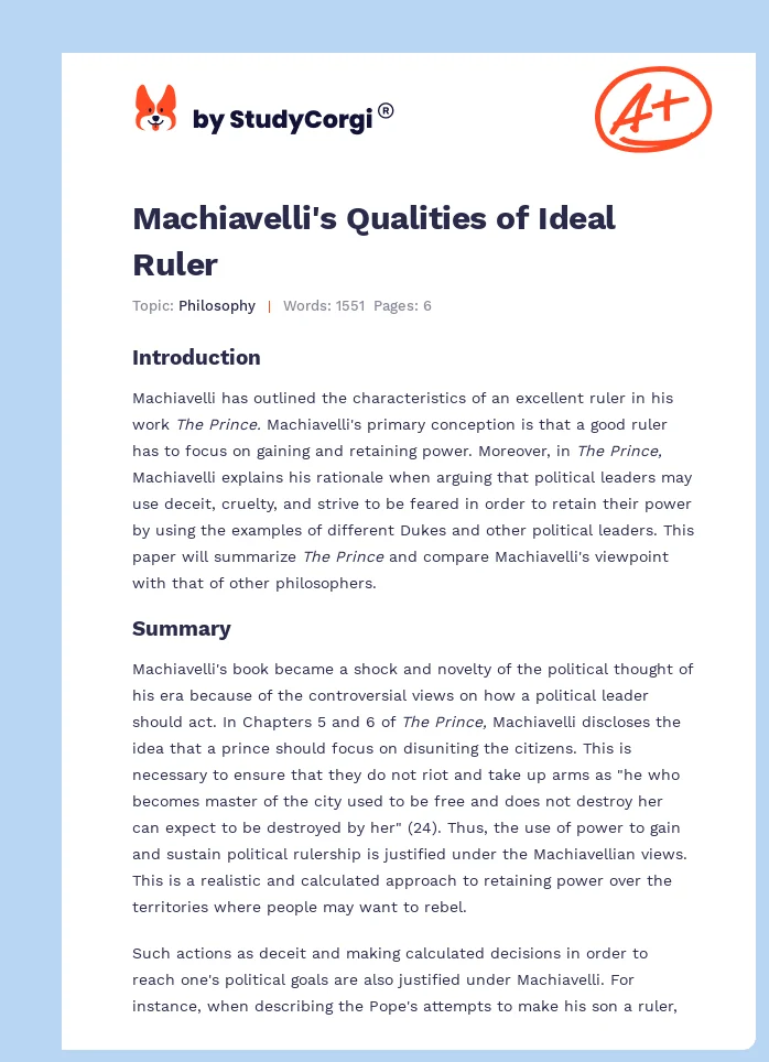 Machiavelli's Qualities of Ideal Ruler. Page 1