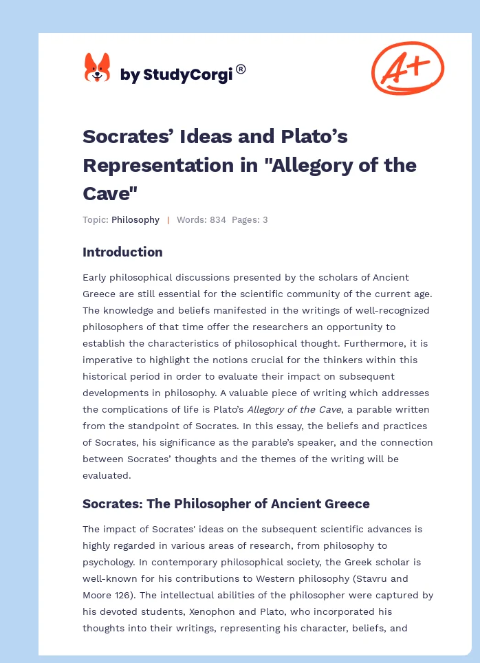 Socrates’ Ideas and Plato’s Representation in "Allegory of the Cave". Page 1