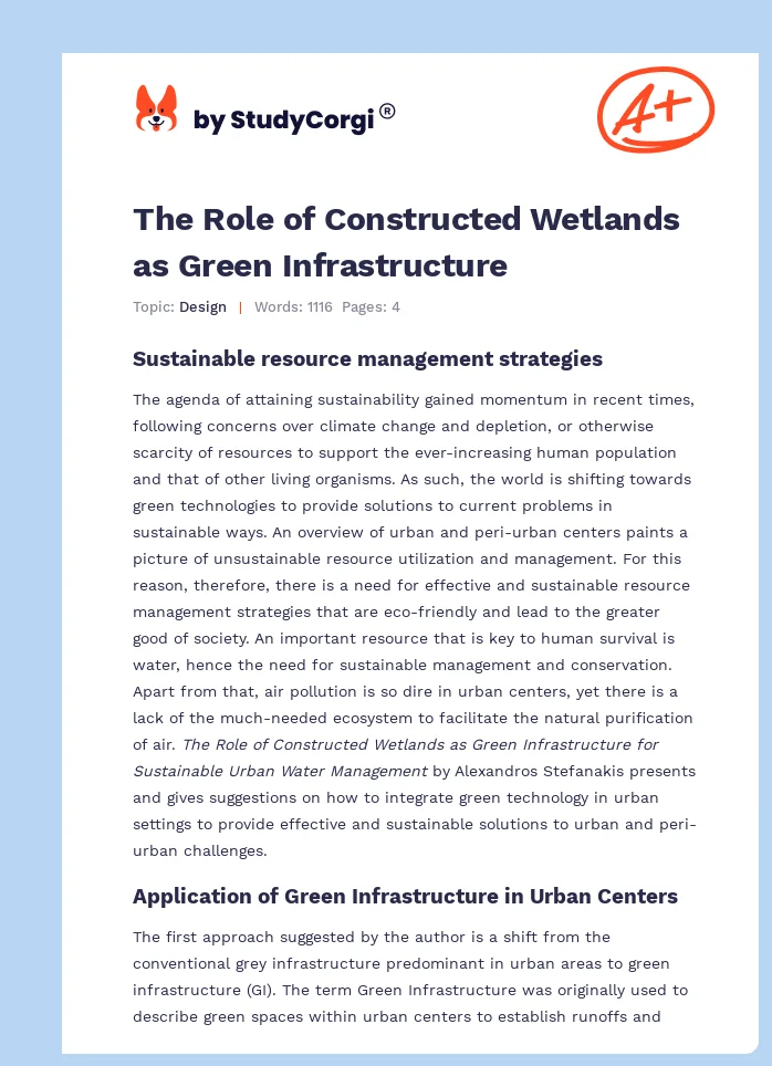 The Role of Constructed Wetlands as Green Infrastructure. Page 1