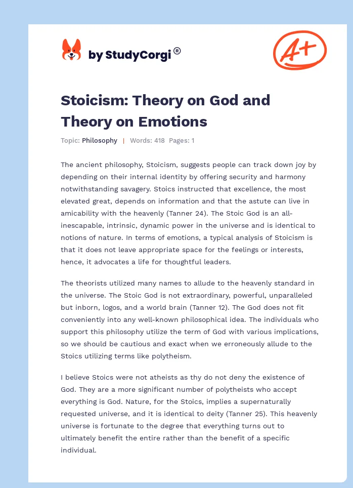 Stoicism: Theory on God and Theory on Emotions. Page 1