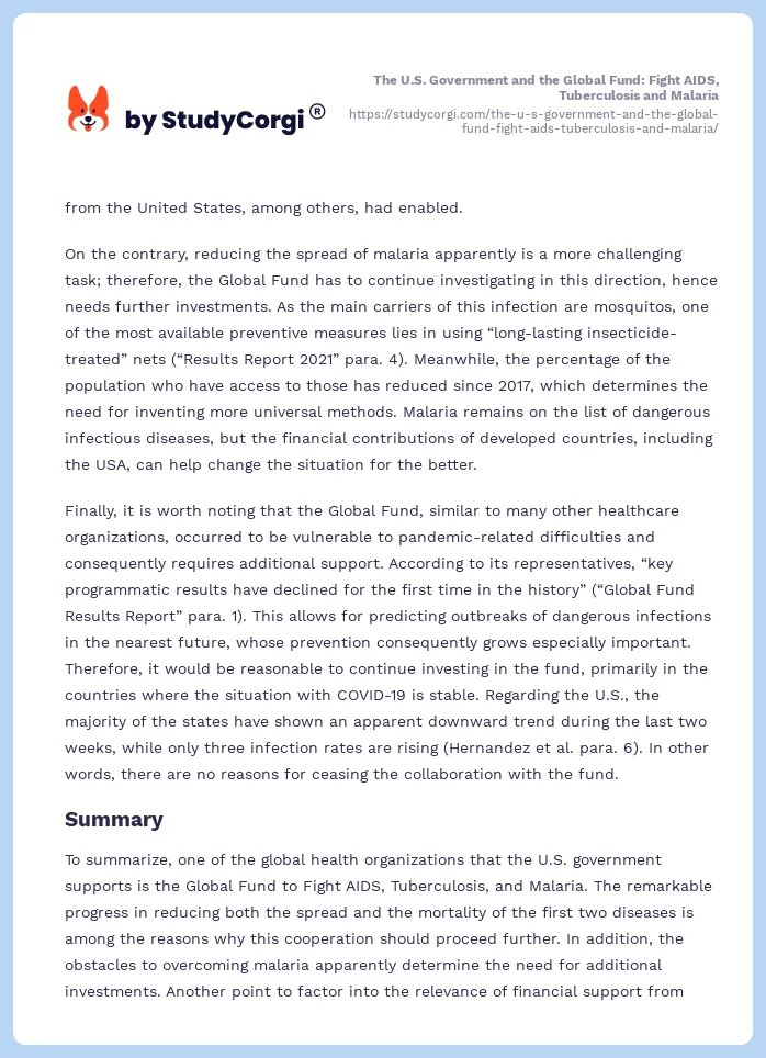 The U.S. Government and the Global Fund: Fight AIDS, Tuberculosis and Malaria. Page 2