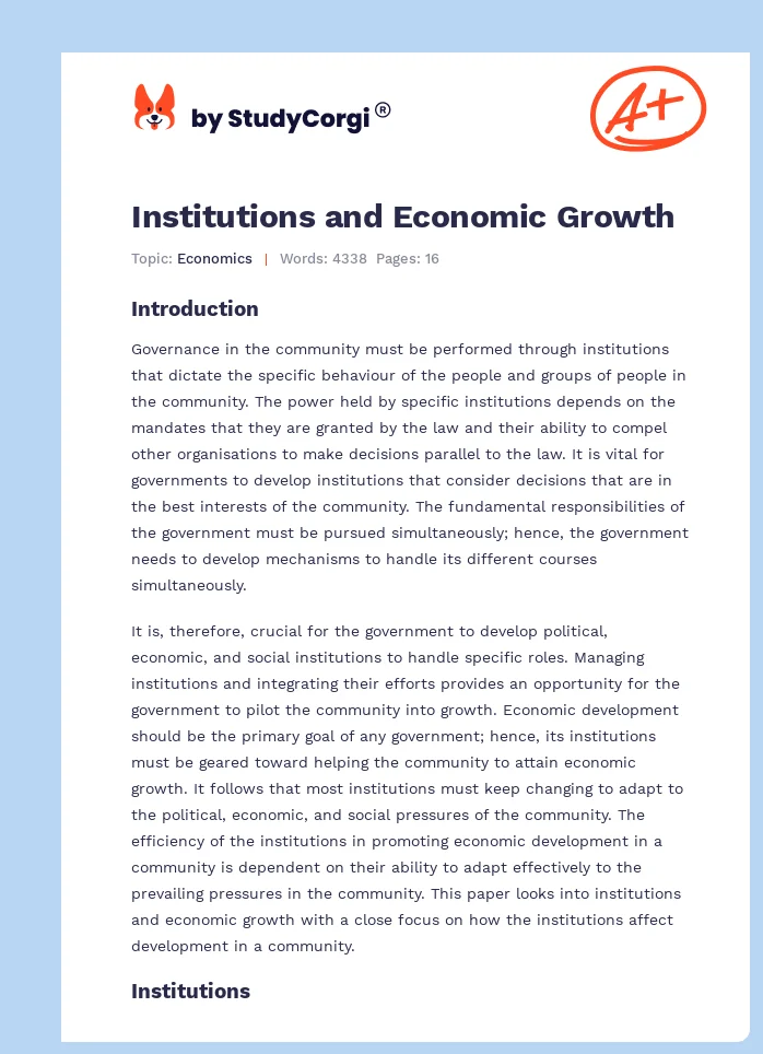 Institutions and Economic Growth. Page 1
