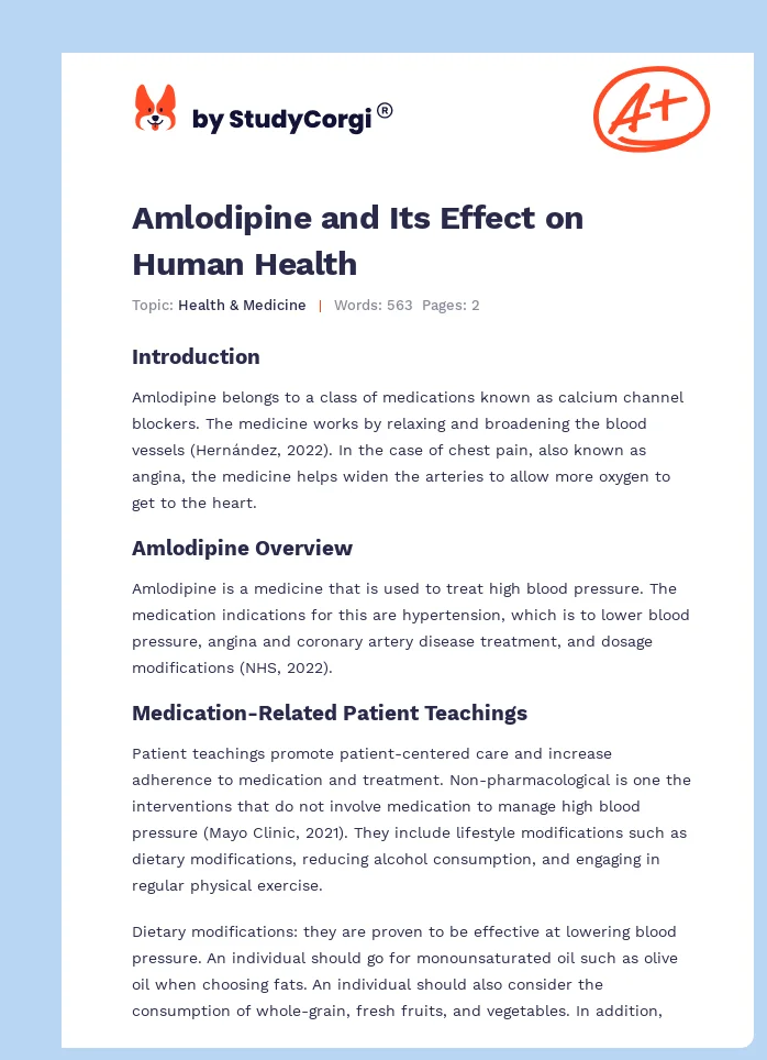 Amlodipine and Its Effect on Human Health. Page 1