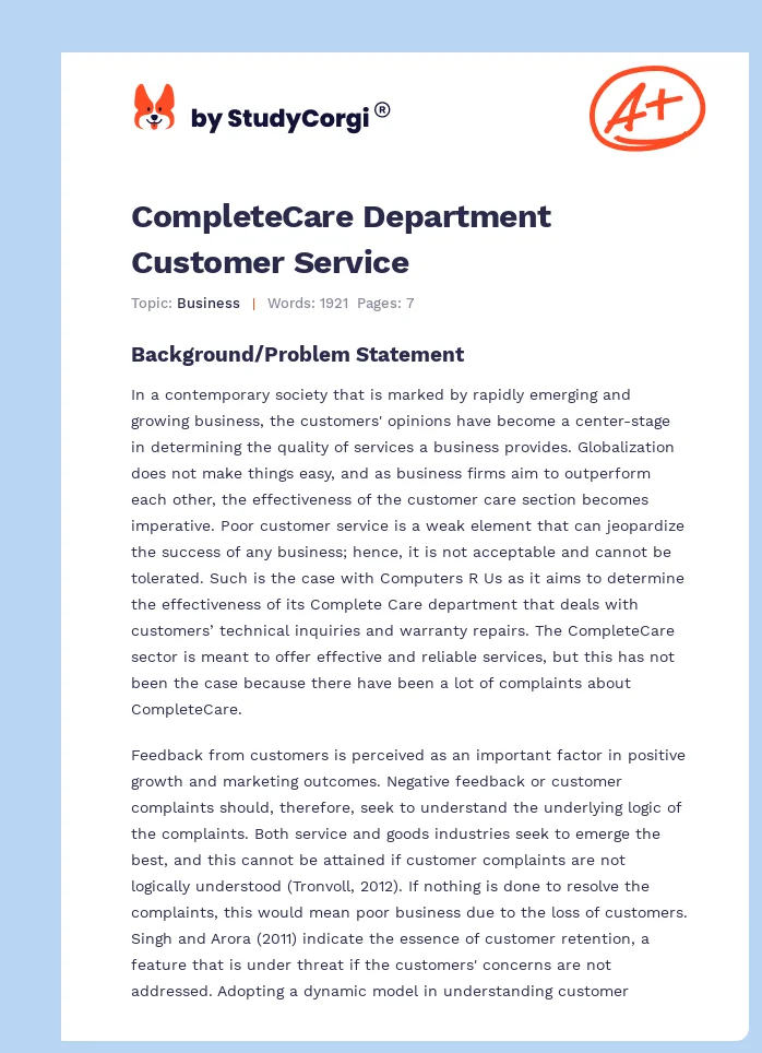 CompleteCare Department Customer Service. Page 1