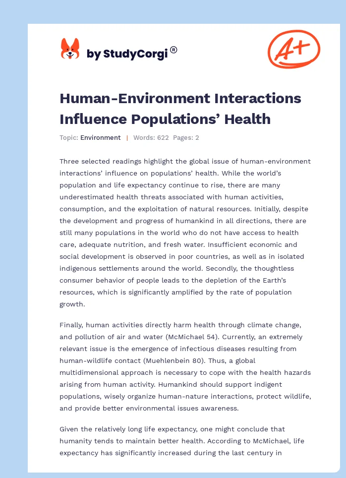 Human-Environment Interactions Influence Populations’ Health. Page 1