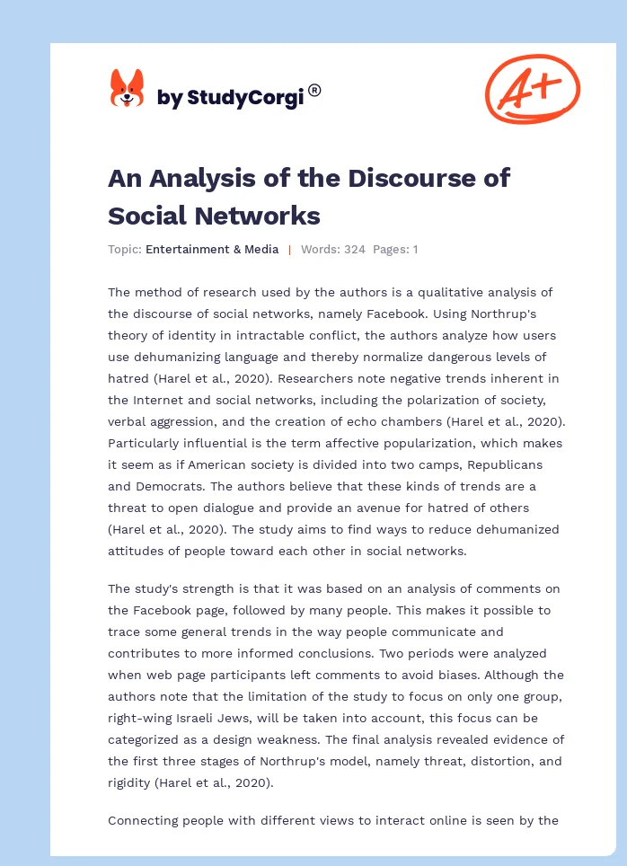 An Analysis of the Discourse of Social Networks. Page 1