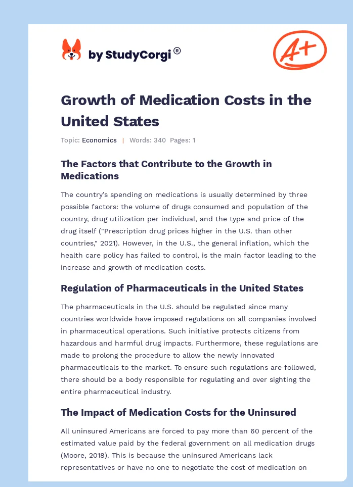Growth of Medication Costs in the United States. Page 1