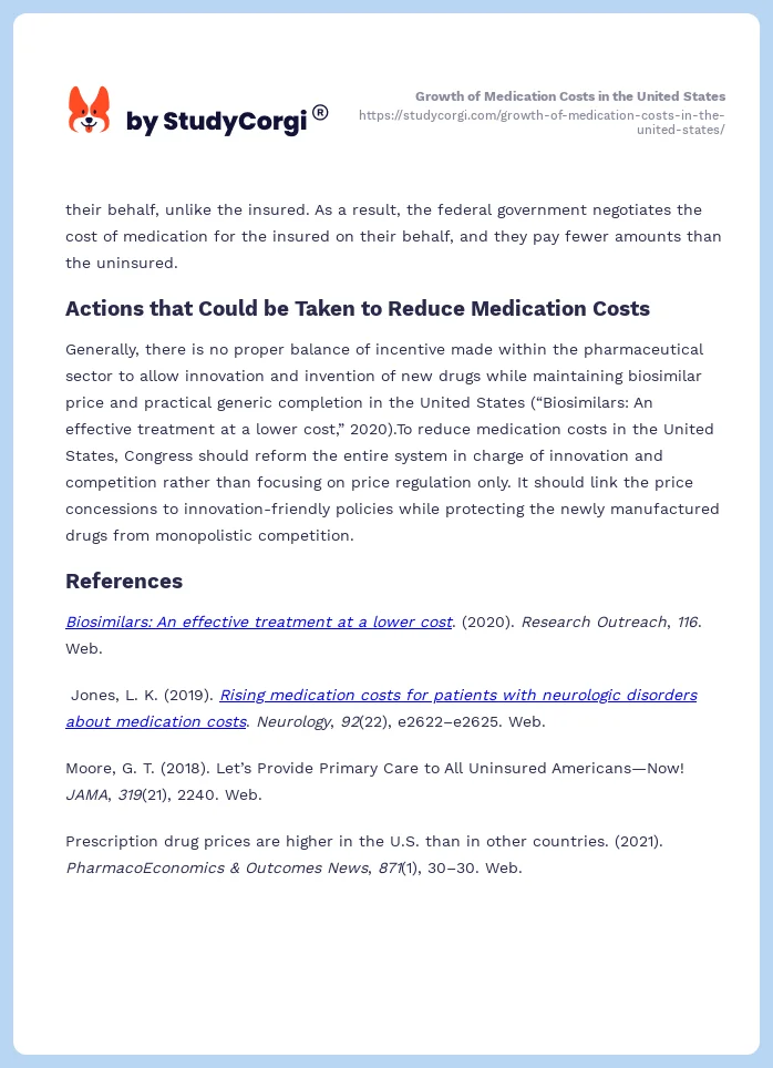 Growth of Medication Costs in the United States. Page 2