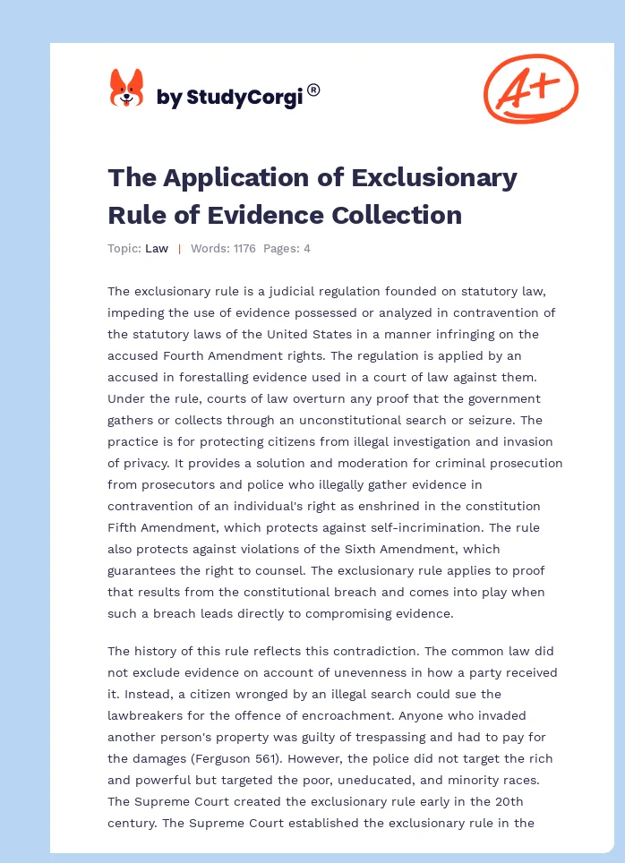 The Application of Exclusionary Rule of Evidence Collection. Page 1