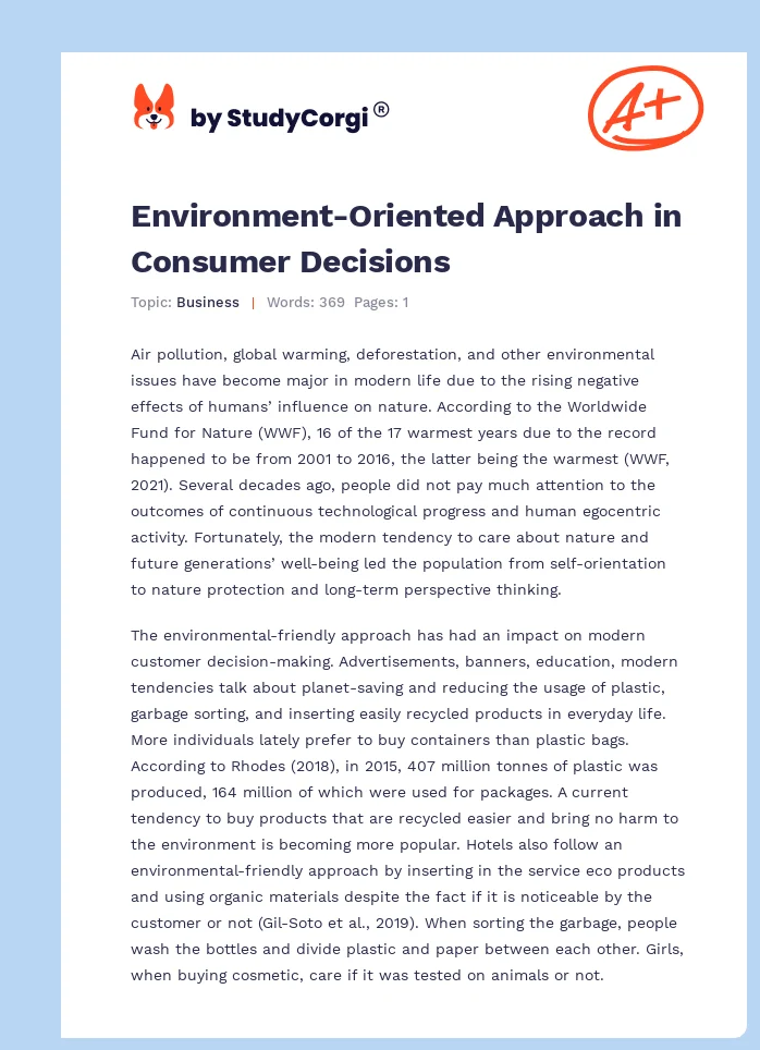 Environment-Oriented Approach in Consumer Decisions. Page 1