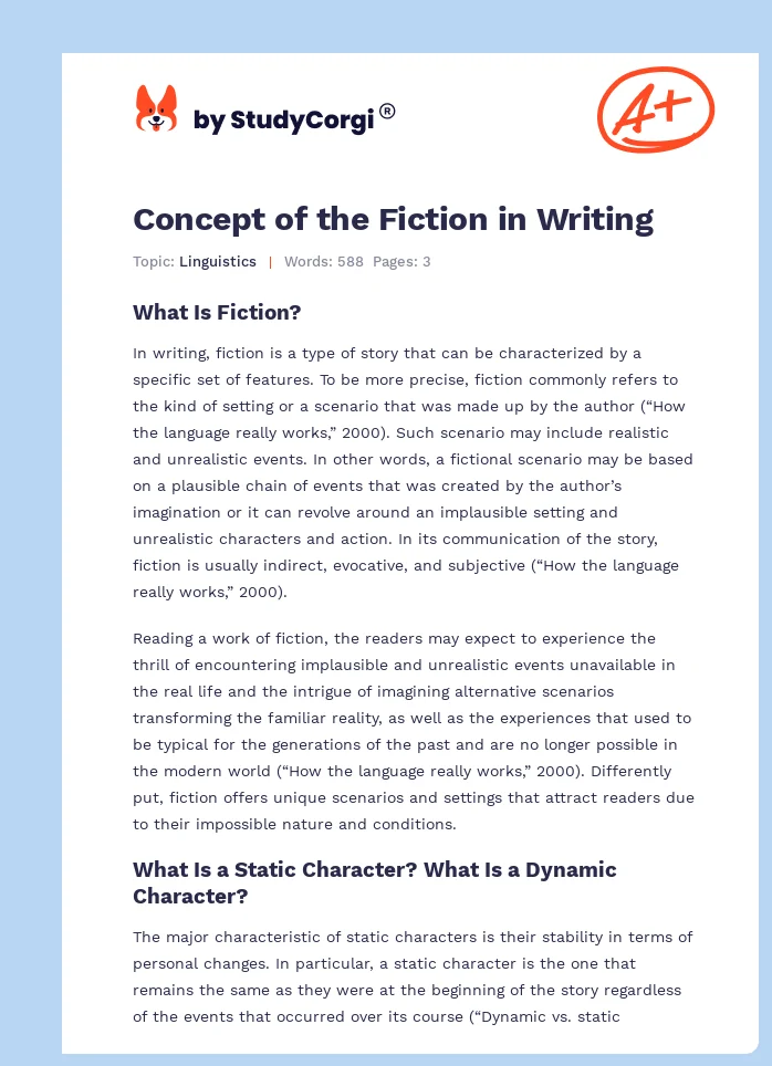 Concept of the Fiction in Writing. Page 1