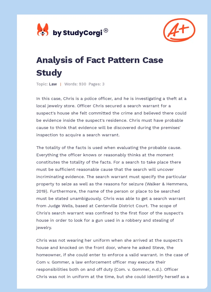 Analysis of Fact Pattern Case Study. Page 1