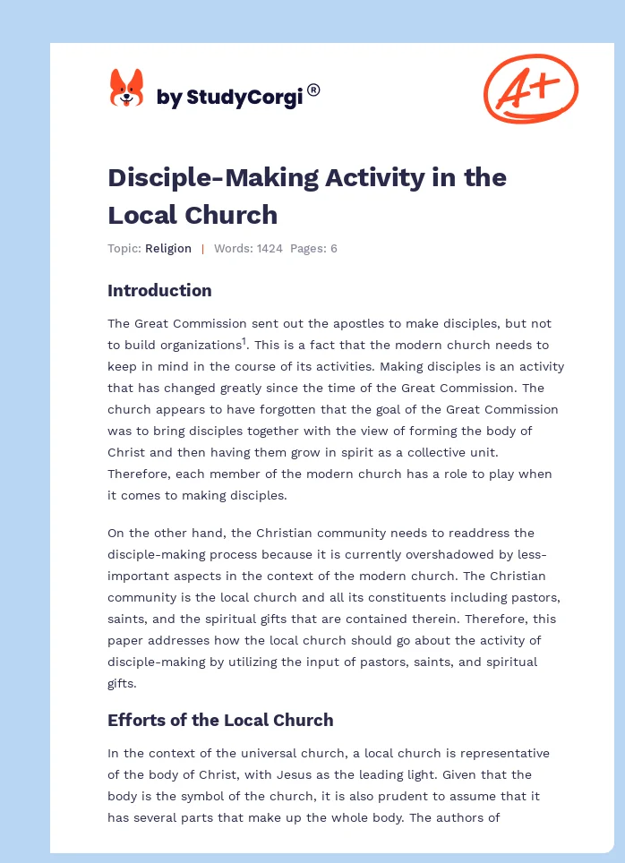 Disciple-Making Activity in the Local Church. Page 1