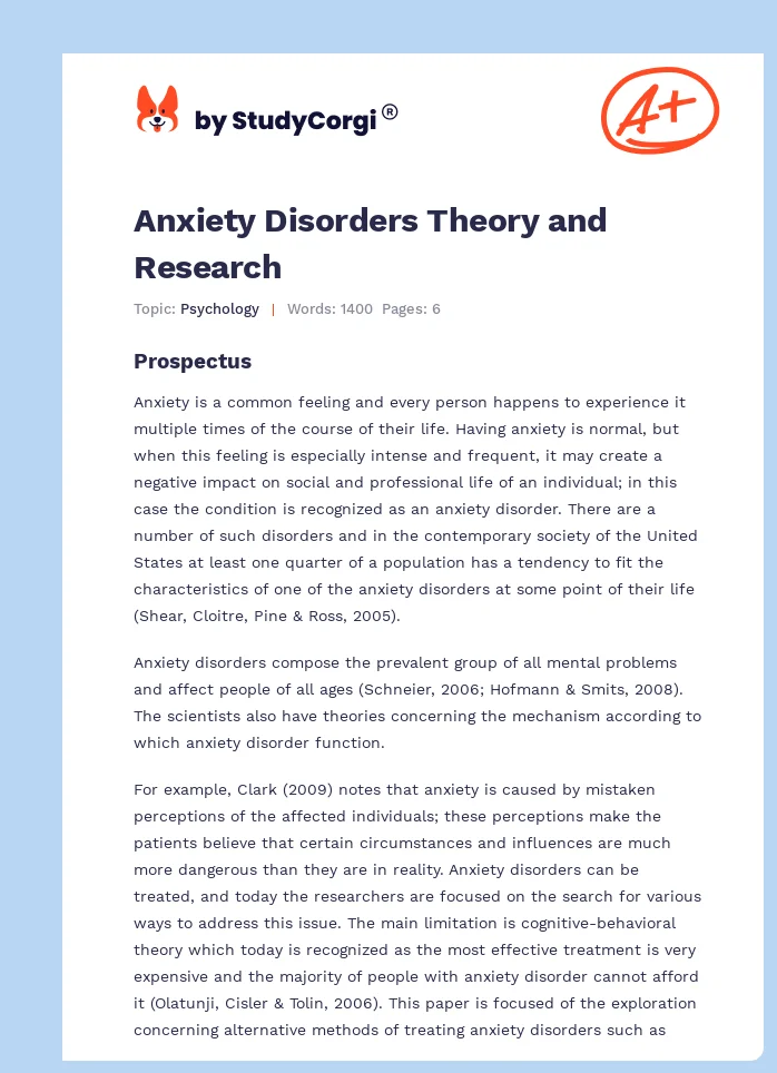 Anxiety Disorders Theory and Research. Page 1