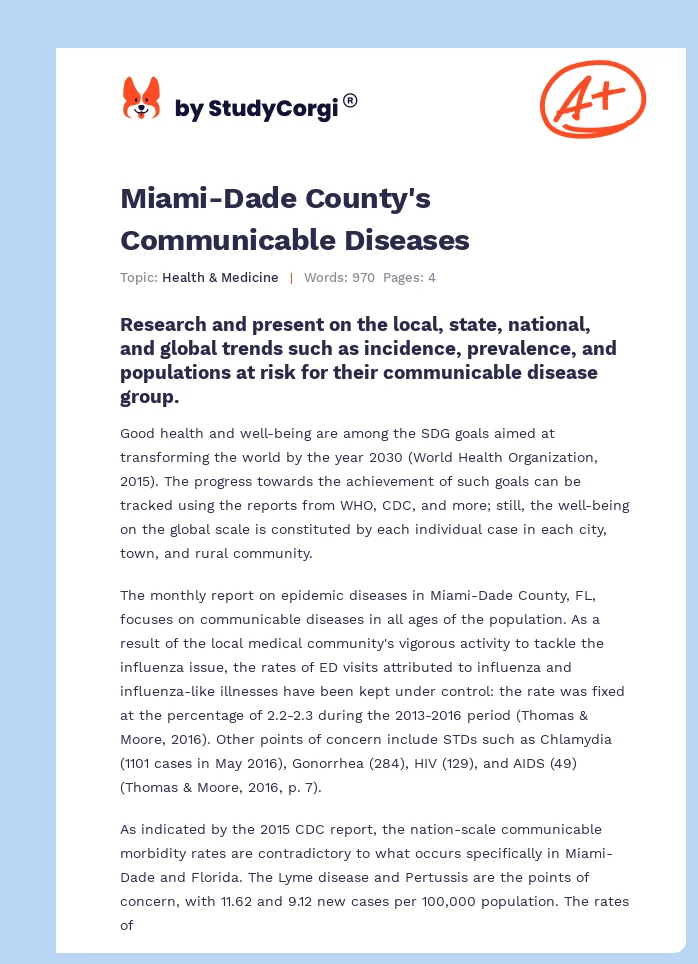 Miami-Dade County's Communicable Diseases. Page 1