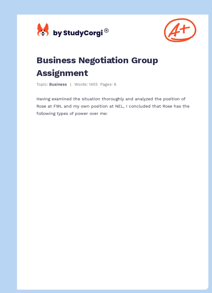 Business Negotiation Group Assignment. Page 1
