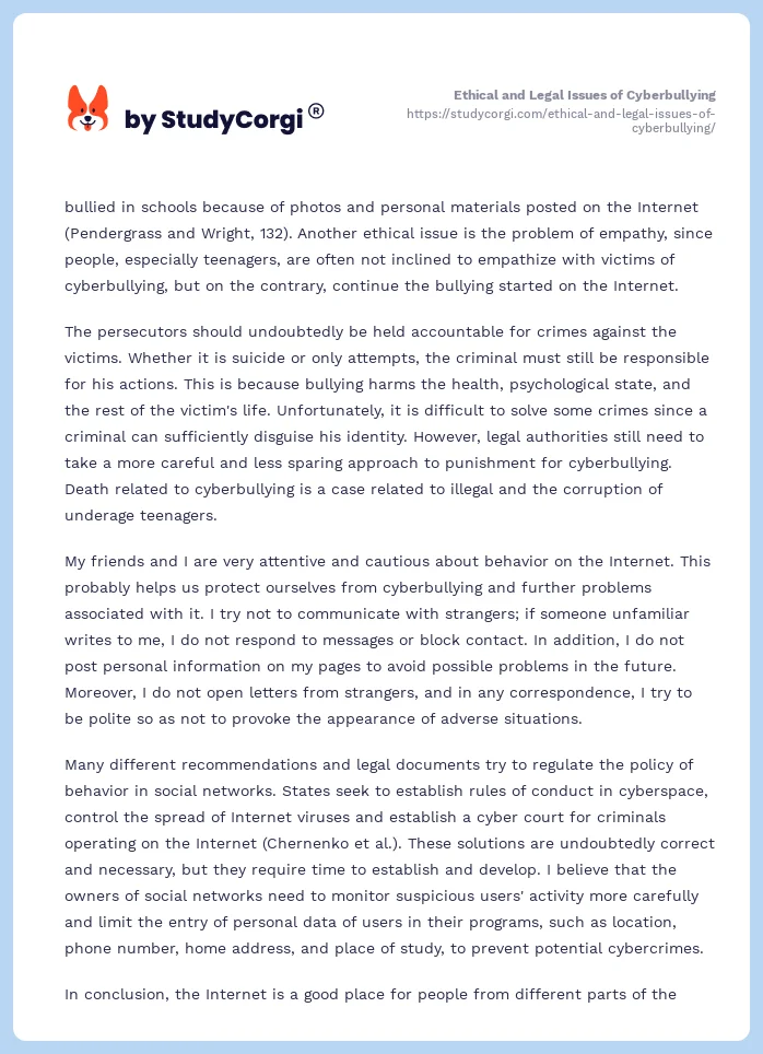 Ethical and Legal Issues of Cyberbullying. Page 2
