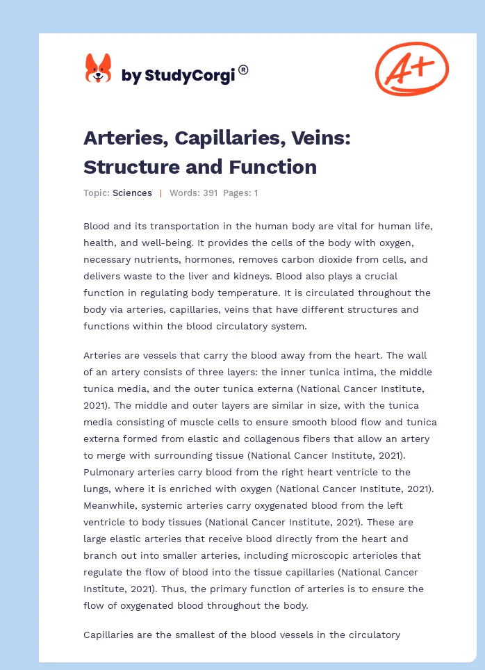 Arteries, Capillaries, Veins: Structure and Function. Page 1