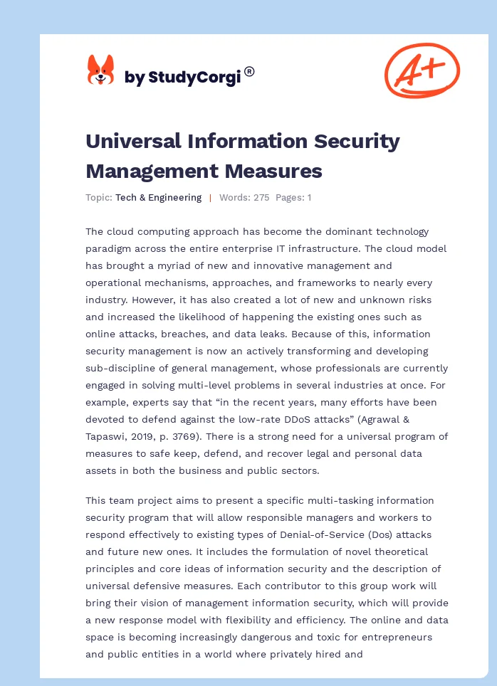Universal Information Security Management Measures. Page 1