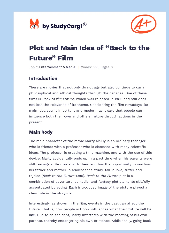 Plot and Main Idea of “Back to the Future” Film. Page 1