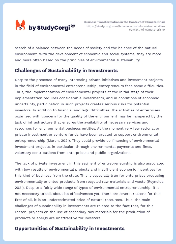 Business Transformation in the Context of Climate Crisis. Page 2