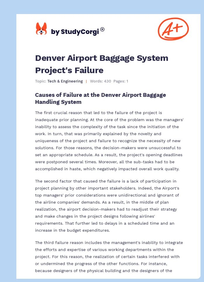Denver Airport Baggage System Project's Failure. Page 1
