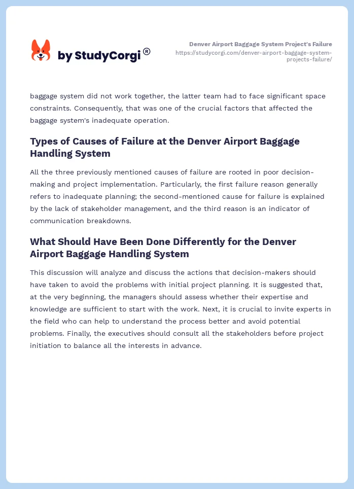 Denver Airport Baggage System Project's Failure. Page 2