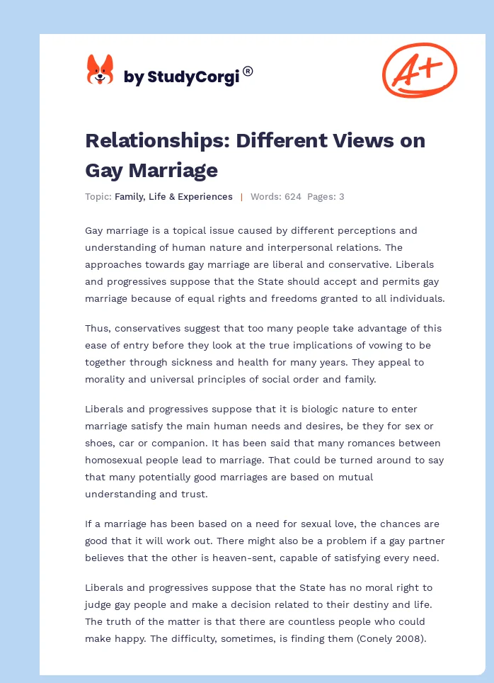 Relationships: Different Views on Gay Marriage. Page 1