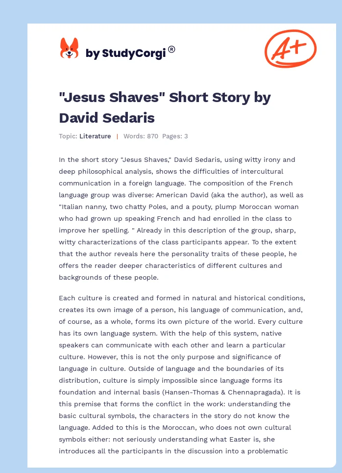 "Jesus Shaves" Short Story by David Sedaris. Page 1