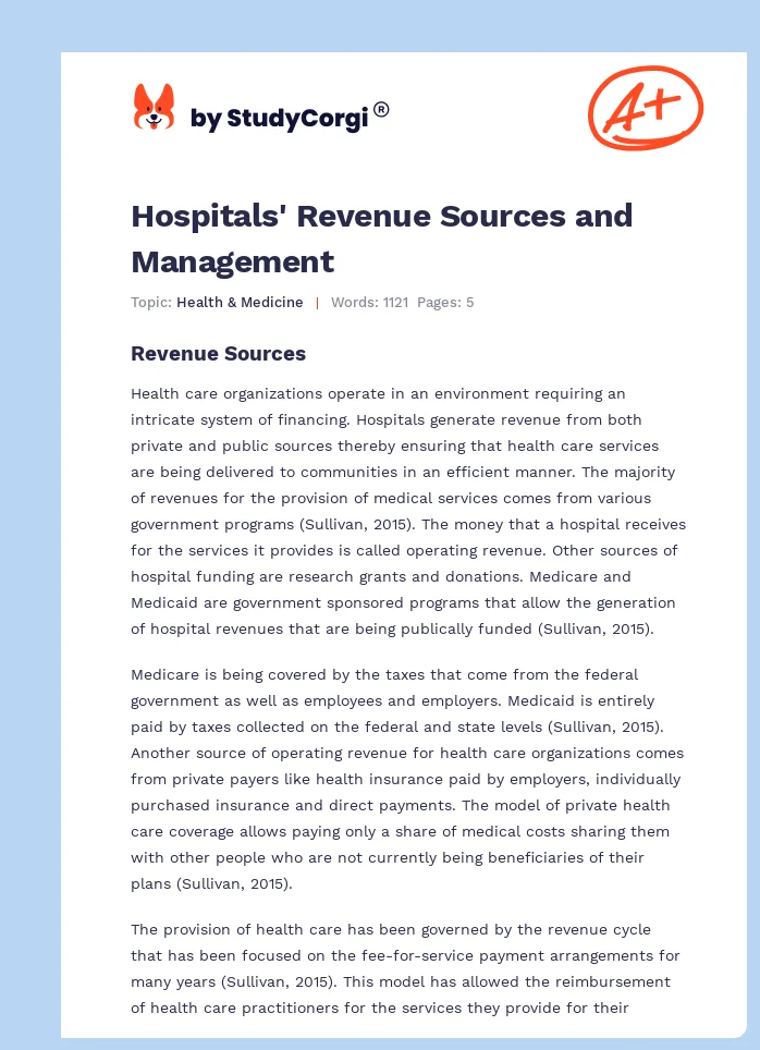 Hospitals' Revenue Sources and Management. Page 1