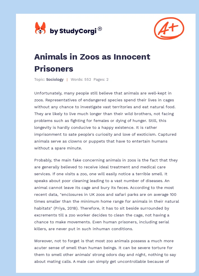 Animals in Zoos as Innocent Prisoners. Page 1
