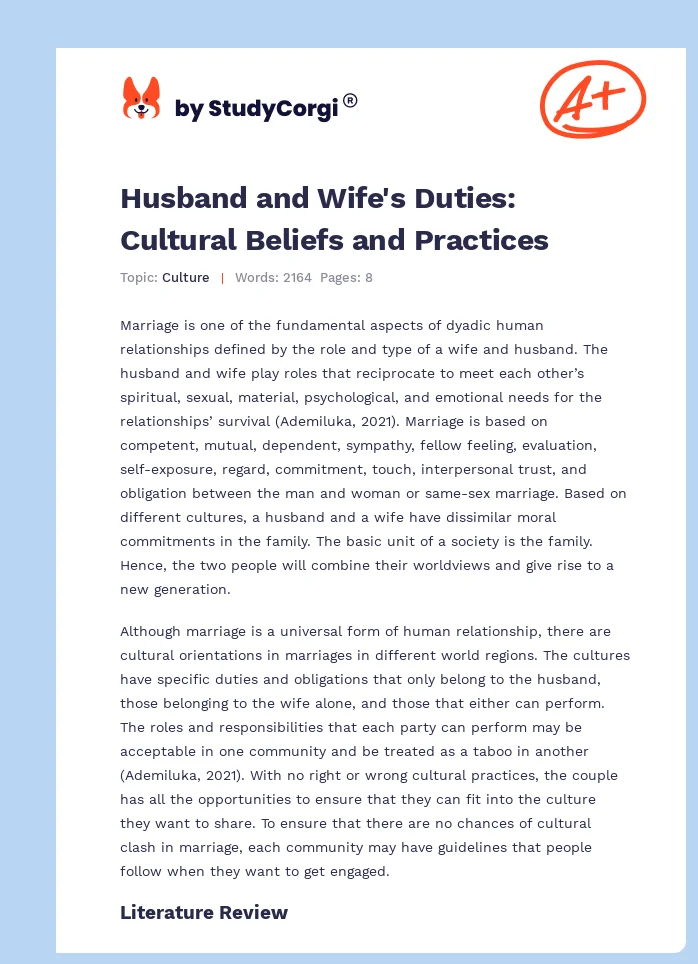 Husband and Wife's Duties: Cultural Beliefs and Practices. Page 1