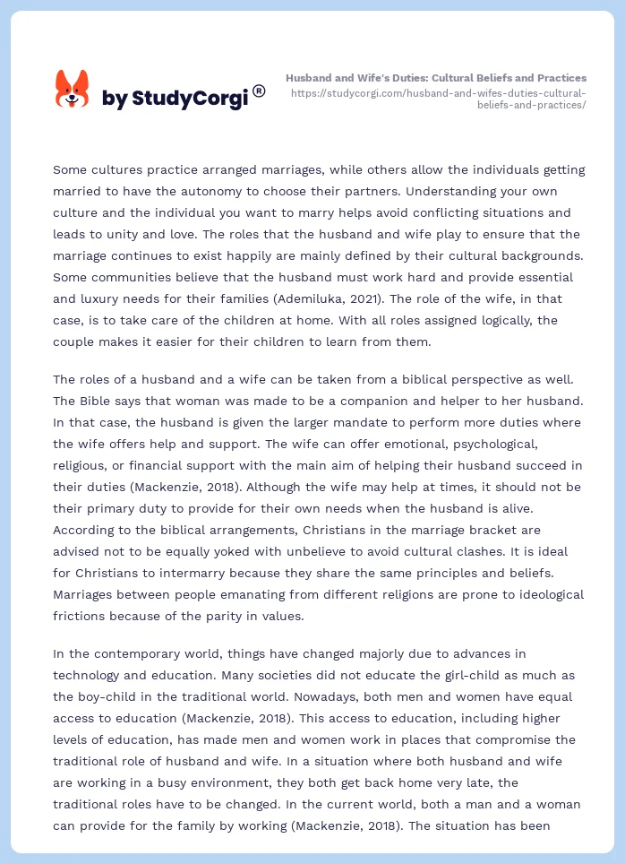 Husband and Wife's Duties: Cultural Beliefs and Practices. Page 2