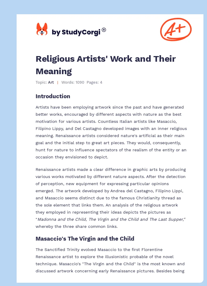 Religious Artists' Work and Their Meaning. Page 1