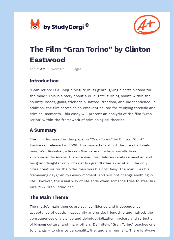 The Film “Gran Torino” by Clinton Eastwood. Page 1