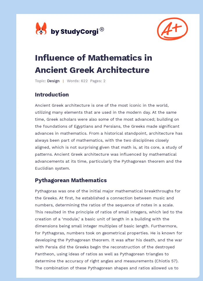 Influence of Mathematics in Ancient Greek Architecture. Page 1