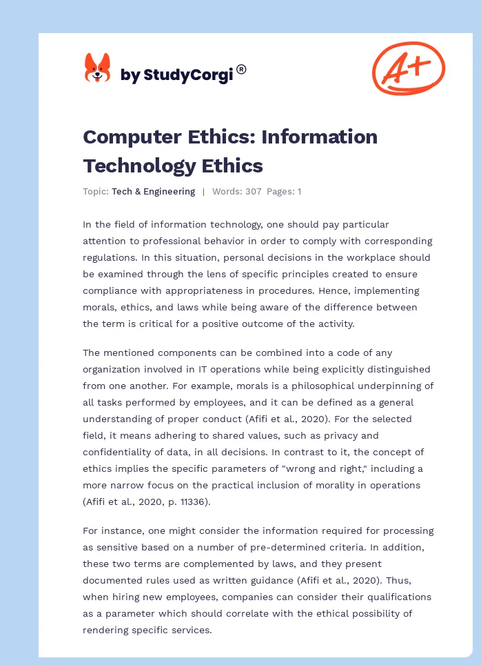 Computer Ethics: Information Technology Ethics. Page 1
