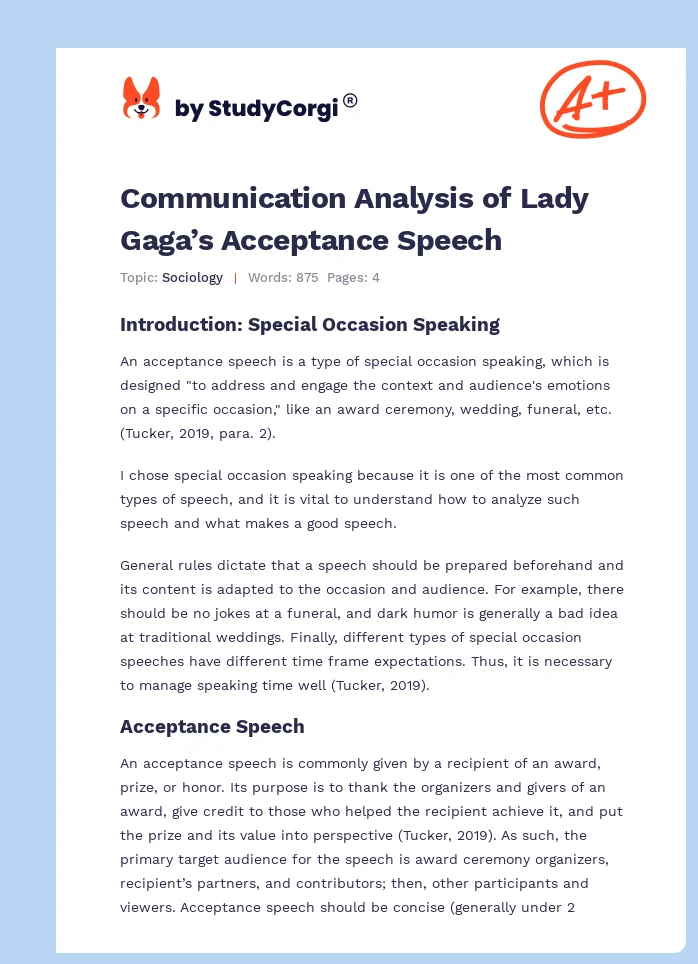 Communication Analysis of Lady Gaga’s Acceptance Speech. Page 1